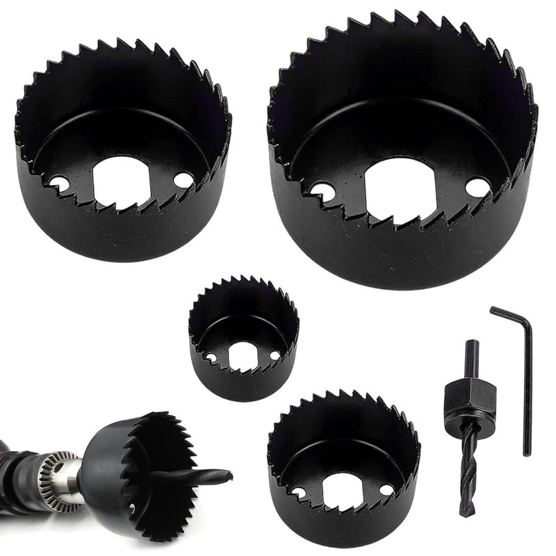 PUXING 6pcs Hole Saw Kit Holesaw Drill Bit Tool 1-1/4" to 2-1/8"(32-54mm) Carbon Steel Downlights Hole Saw Cutters Downlighter Installation Kit for Soft Wood, PVC Board(Color:Black) - Image 1
